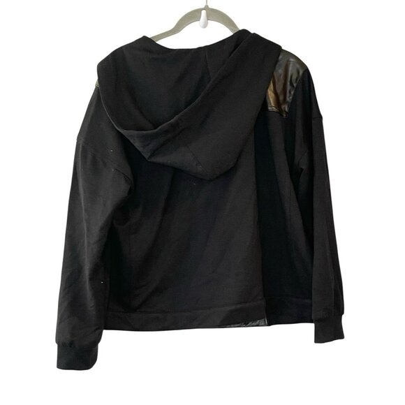 DG2 Diane Gilman Womens Hoodie Jacket Size M Solid Black Faux Leather Sweatshirt - Picture 2 of 4